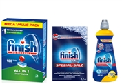 Combo Finish 3: Viên rửa bát Finish All In One 100 viên + Muối Finish 1.2kg + Nước làm bóng Finish 400ml