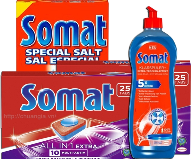 Viên Rửa Bát Somat 50 Viên + Muối Rửa Bát Somat 1,2 kg + Nước Làm Bóng Somat 750ml