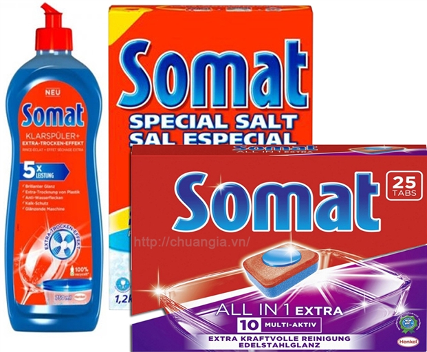 Viên Rửa Bát Somat 25 Viên + Muối Rửa Bát Somat 1,2 kg + Nước Làm Bóng Somat 750ml