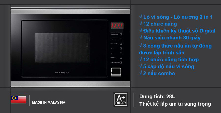 Lò Vi Sóng Kết Hợp Nướng Eurosun MWO-30EUR, lò vi sóng eurosun mwo-28eur, Lò vi sóng Eurosun, Lò vi sóng Eurosun MWO-T25EUR, lò vi sóng