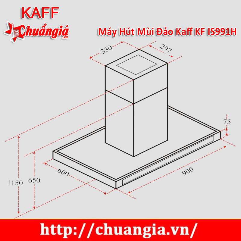 Máy Hút Mùi Đảo Kaff KF IS991H, Máy hút mùi Kaff, Máy hút mùi Kaff giá rẻ tại TPHCM, Máy hút mùi giá rẻ, máy hút mùi, may hut mui