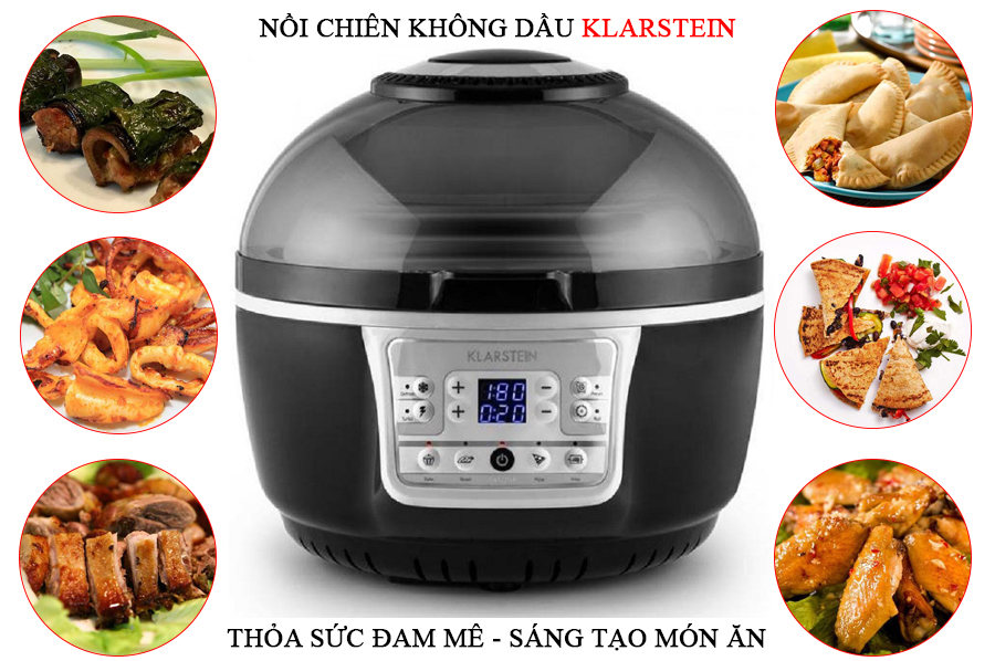Nồi Chiên Không Dầu Klarstein VitAir Turbo 9 lít Màu Đỏ, Nồi Chiên Không Dầu Klarstein, Nồi Chiên Không dầu, nồi chiên không dầu nhập khẩu, nồi chiên không dầu đức, Nồi chiên không dầu Klarstein 9L