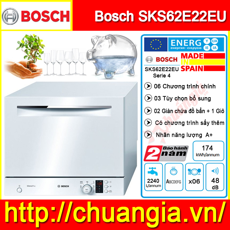 Máy Rửa Bát Bosch SKS62E22EU,máy rửa bát mini bosch, giá máy rửa bát bosch, máy rửa bát loại nhỏ, máy rửa bát bosch sms25aw00e, máy rửa bát bosch 25ci05e, máy rửa bát bosch có sấy, máy rửa bát bosch 12 bộ, máy rửa bát bosch cũ
