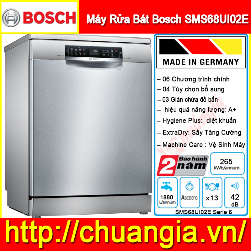 Máy Rửa Bát Bosch SMS68UI02E, đánh giá máy rửa bát bosch sms68ti02e, hướng dẫn sử dụng máy rửa bát bosch sms68ti02e, máy rửa bát bosch sms46mi05e, máy rửa bát bosch serie 6, máy rửa bát bosch sms25ki00e, máy rửa bát bosch sms88ti36e, máy rửa bát bosch mới nhất, máy rửa bát bosch serie 2