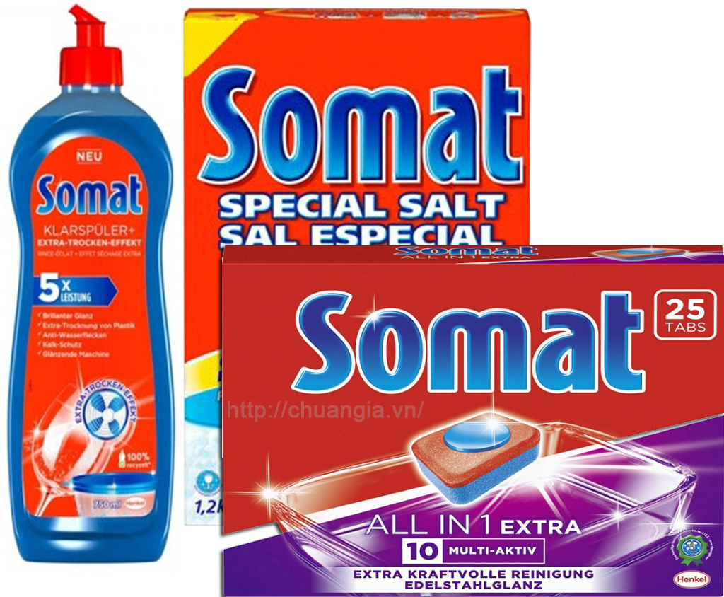 Viên Rửa Bát Somat 25 Viên + Muối Rửa Bát Somat 1,2 kg + Nước Làm Bóng Somat 750ml