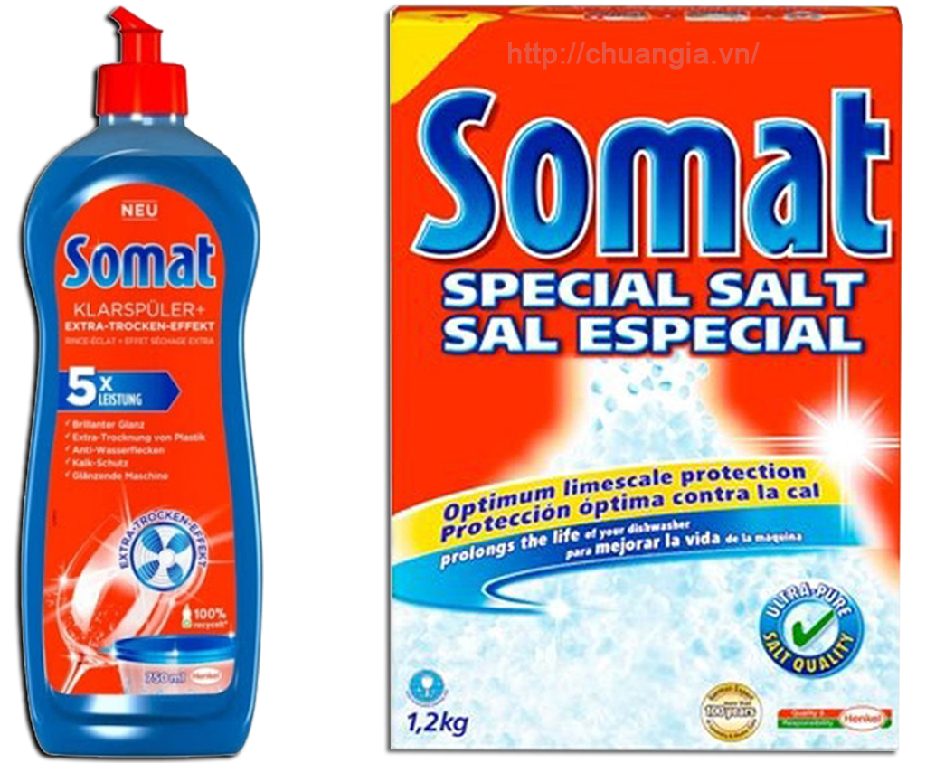 Nước Làm Bóng Somat 750ml + Muối Rửa Bát Somat 1,2 kg.