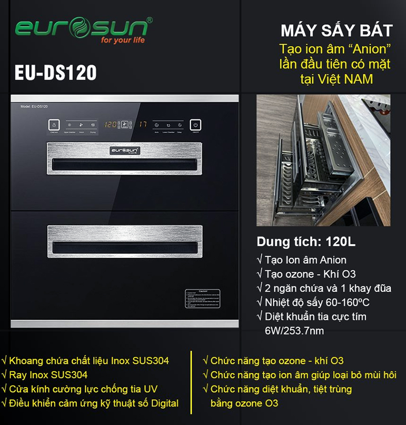 Máy Sấy Bát Eurosun EU-DS120, Máy Sấy Bát Eurosun, Máy Sấy Bát Âm Tủ.